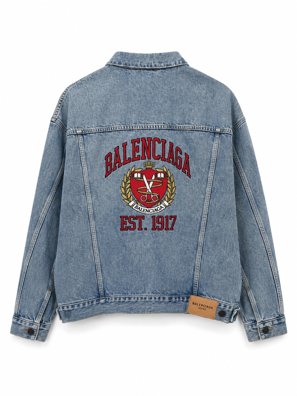 Balenciaga Light Blue Denim Jacket with Red Crest Patch